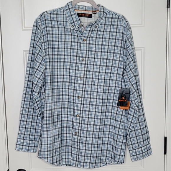 Mens M Ridgecut Toughwear Drywick Button Down Long Sleeve Dress Shirt - Picture 1 of 7